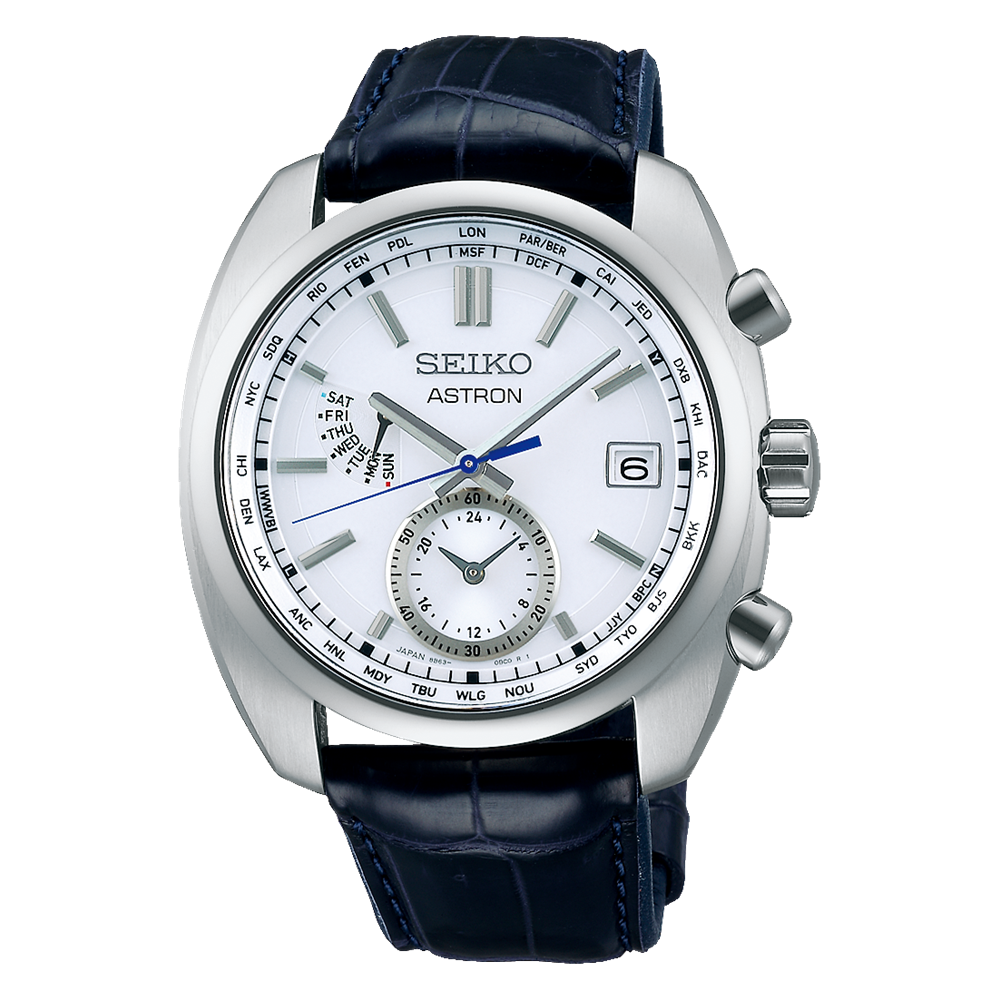 SEIKO セイコー  ASTRON アストロン 腕時計 SBXY021 / 8B63-0AZ0 チタン  クロコダイル シルバー 白文字盤 ダークネイビー ソーラー電波 【本物保証】